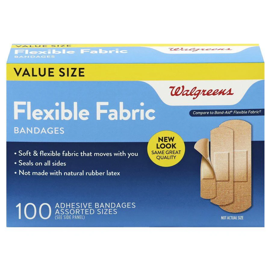 商品Walgreens|Flexible Fabric Bandages Assorted Sizes,价格¥67,第1张图片