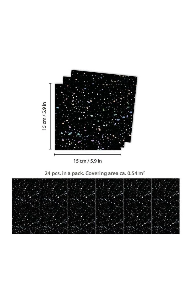 商品WALPLUS|Terrazzo Holographic Glitter Black Wall Tile Sticker 24-Piece Set,价格¥196,第4张图片详细描述