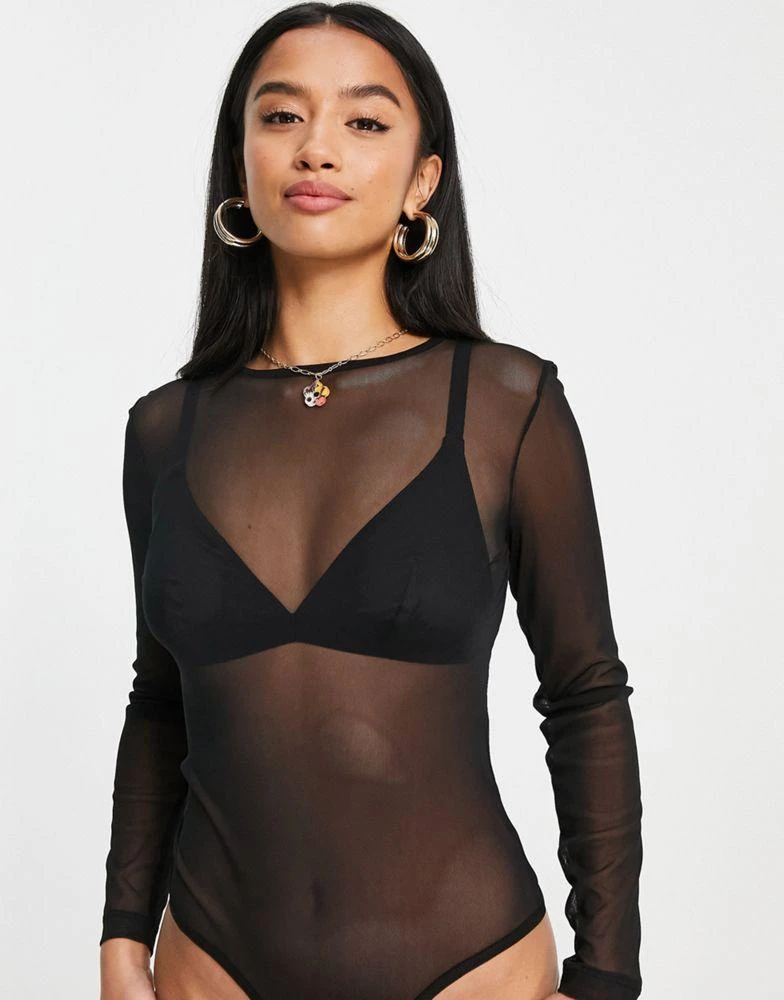 商品ASOS|ASOS DESIGN Petite mesh bodysuit in black,价格¥80,第3张图片详细描述