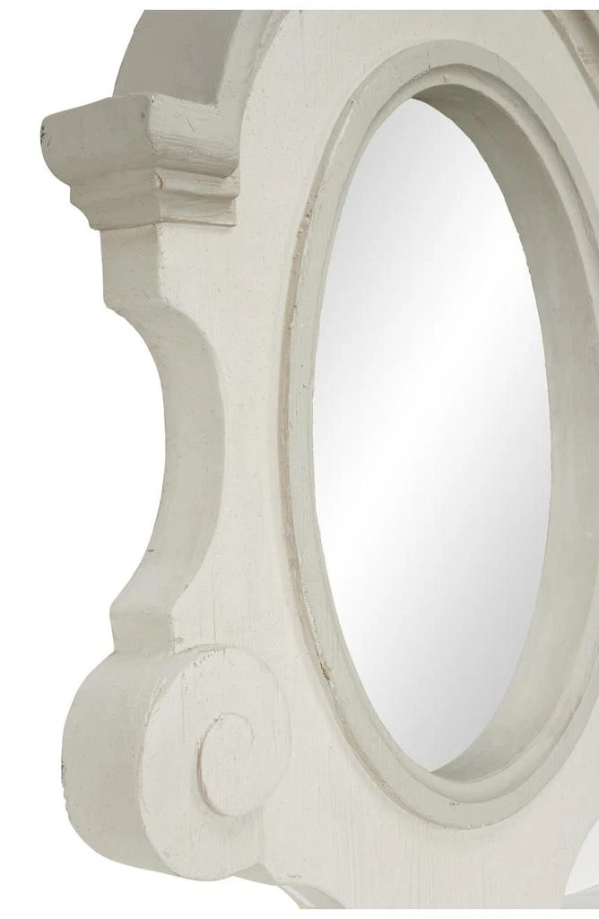 Large White Wood Oval Wall Mirror with Arched Frame & Carved Scrolls 商品