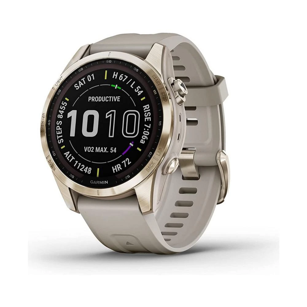 商品Garmin|Unisex Fenix 7S Sapphire Solar Cream Gold-tone Titanium with Light Sand Silicone Band Smart Watch 42mm,价格¥6724,第2张图片详细描述