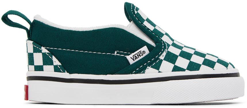 Baby Green & White Checkerboard Slip-On V Sneakers商品第1张图片规格展示