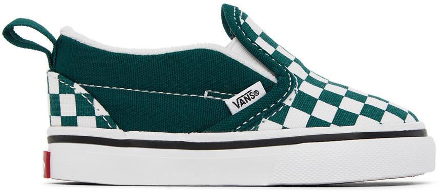 商品Vans|Baby Green & White Checkerboard Slip-On V Sneakers,价格¥167,第1张图片