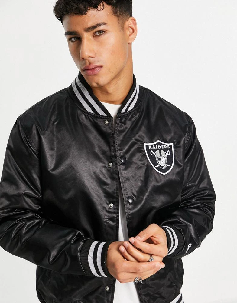 商品New Era|New Era NFL Las Vegas Raiders satin bomber jacket in black,价格¥1014,第3张图片详细描述