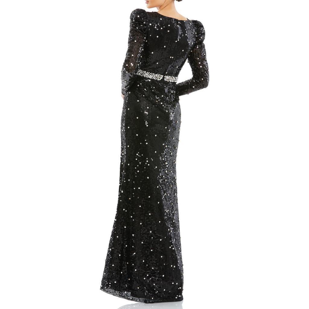 商品Mac Duggal|Mac Duggal Women's Sequined Puff Sleeve V-Neck High Slit Gown,价格¥2125,第4张图片详细描述