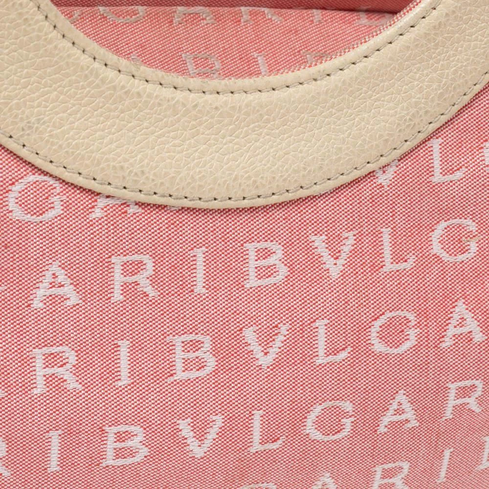 商品[二手商品] BVLGARI|Bvlgari Pink/White Logo Mania Canvas and Leather Baguette Bag,价格¥1189,第5张图片详细描述