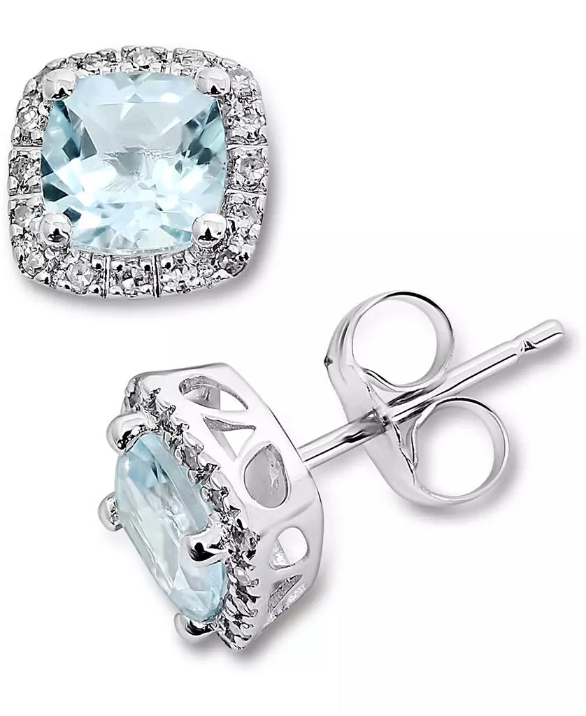 商品Macy's|Aquamarine (1 ct. t.w.) & Diamond (1/10 ct. t.w.) Stud Earrings in 14k White Gold,价格¥2016,第1张图片