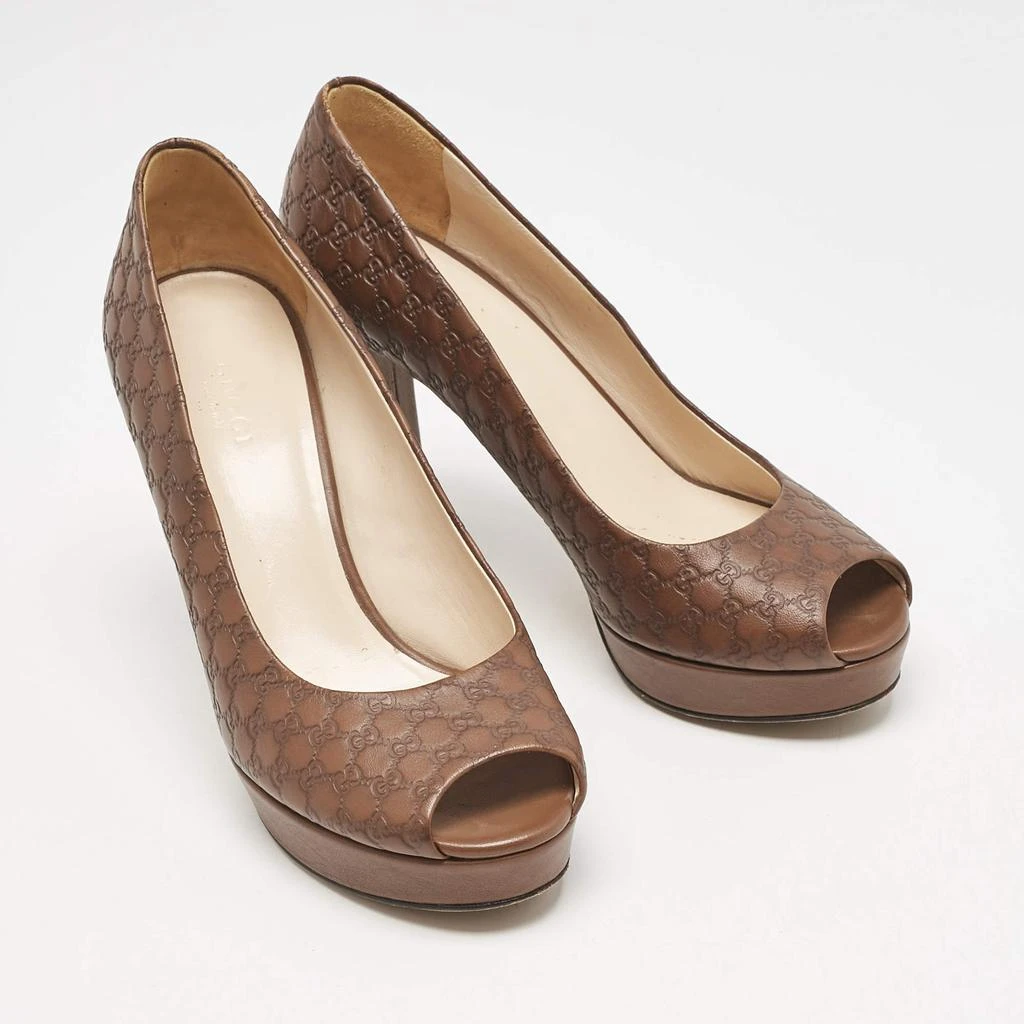 商品[二手商品] Gucci|Gucci Brown Monogram Leather Peep Toe Pumps Size 37.5,价格¥2821,第4张图片详细描述