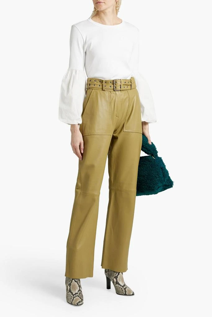 商品VERONICA BEARD|Clydes poplin-paneled ribbed Pima cotton-blend top,价格¥735,第2张图片详细描述