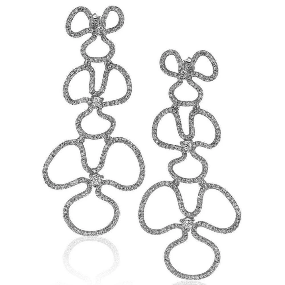 商品Suzy Levian|Sterling Silver Cubic Zirconia Flower Drop Dangle Earrings,价格¥1585,第1张图片