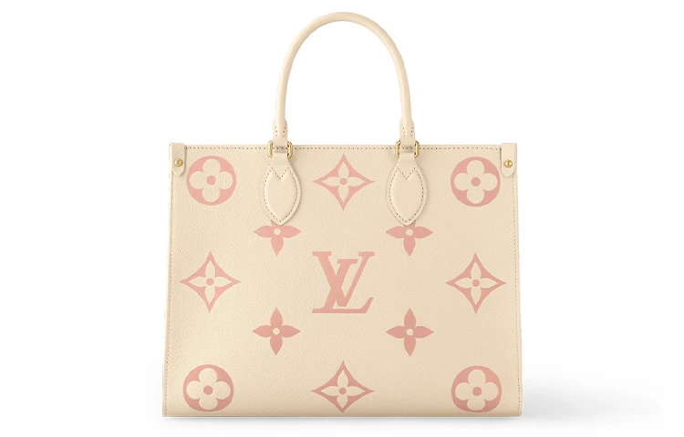 商品[国内直发] Louis Vuitton|ONTHEGO 双色老花 压纹牛皮革 托特包Tote包购物袋手提包 中号 女款 奶油白/粉色,价格¥39714,第1张图片