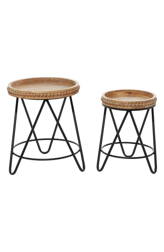 商品GINGER BIRCH STUDIO|Black Metal Beaded Accent Table with Brown Wood Top - Set of 2,价格¥1788,第2张图片详细描述