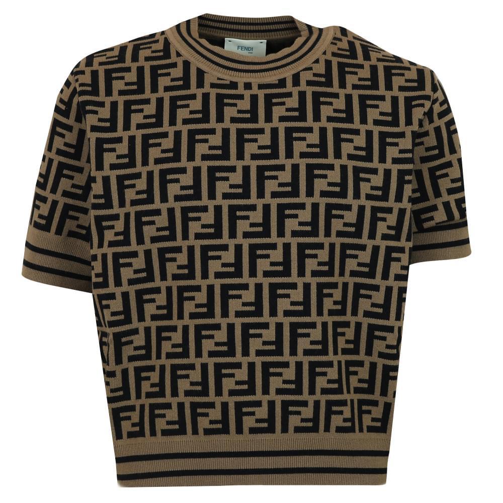 商品Fendi|Brown Knitted Short Sleeve Sweater,价格¥4270,第1张图片