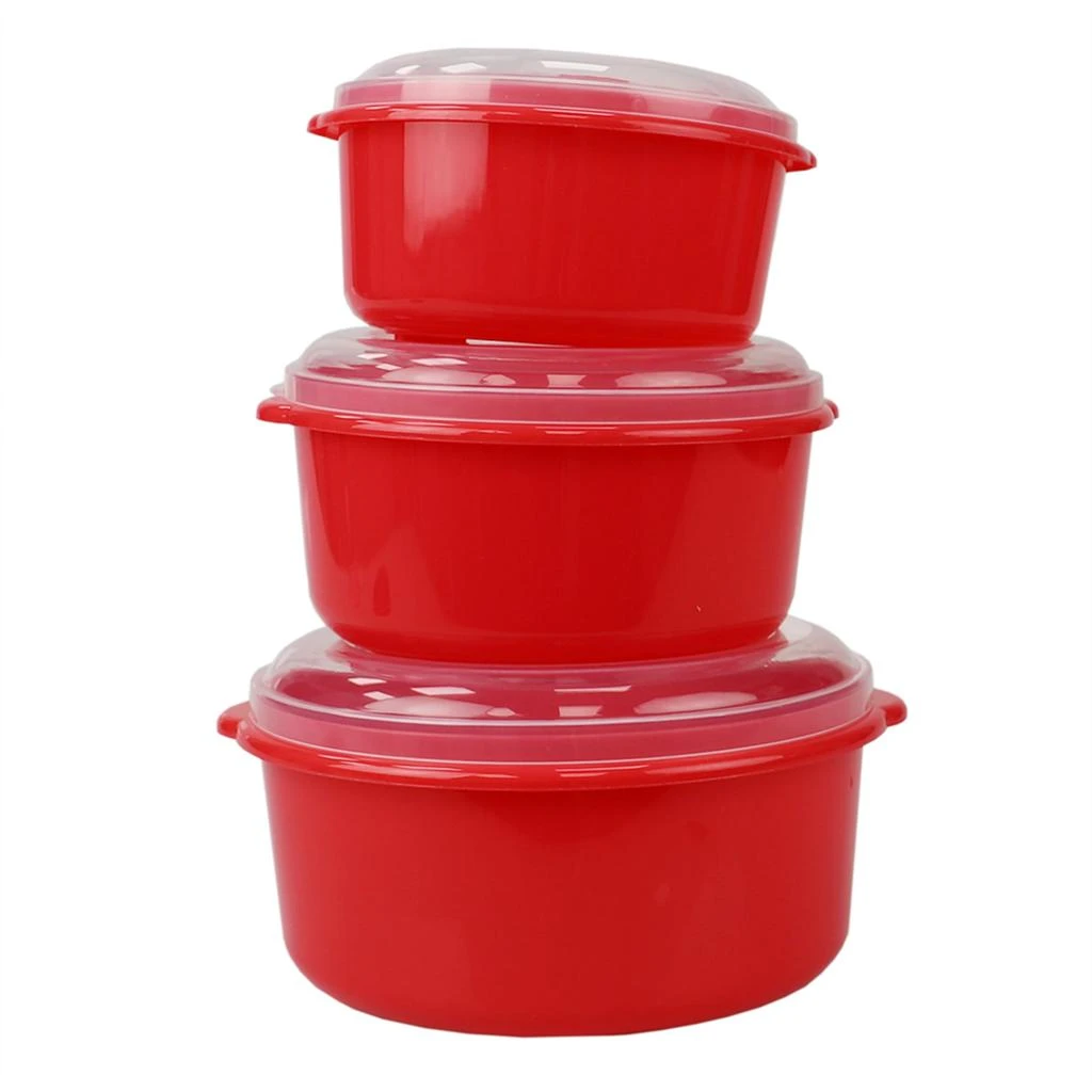 商品Home Basics|Home Basics Microwave Safe Plastic Round Food Storage Containers, (Pack of 3), Red,价格¥186,第1张图片