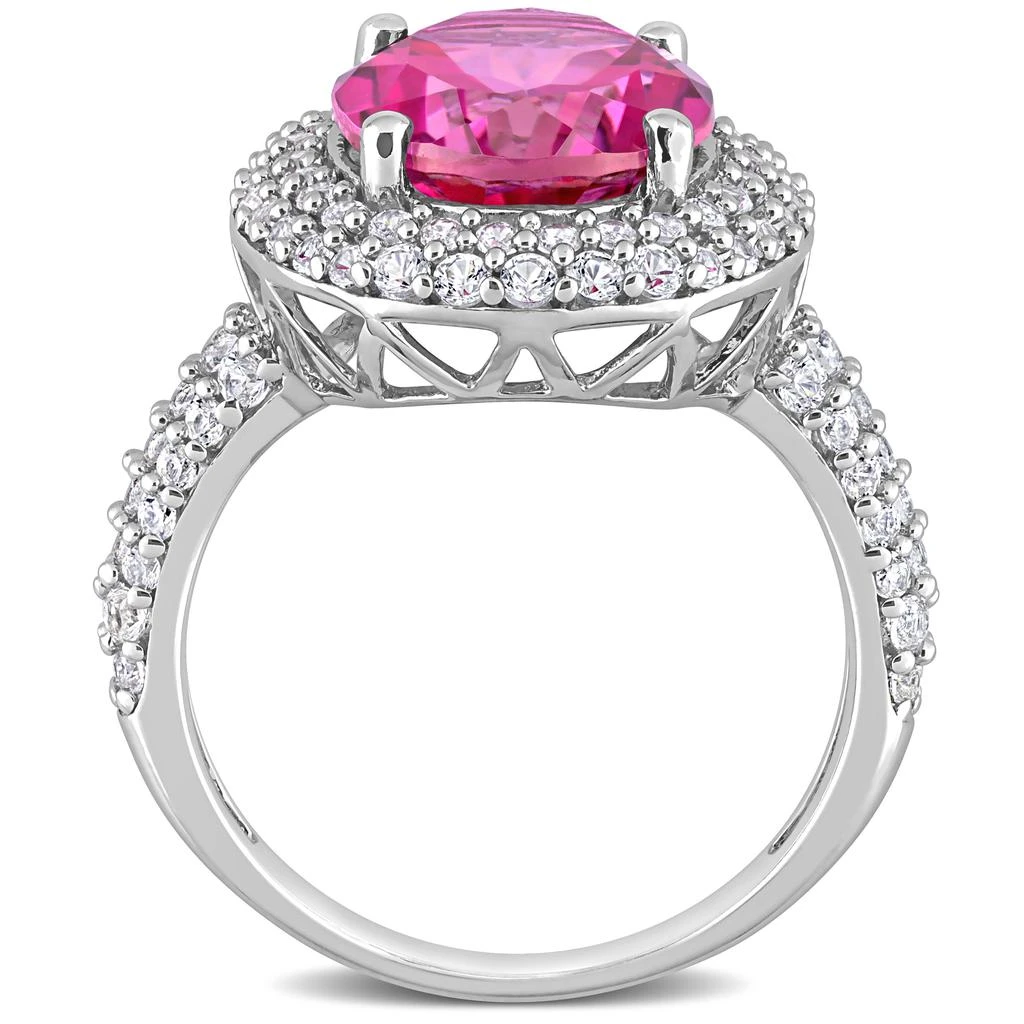 7 1/7ct TGW Pink Topaz and Created White Sapphire Double Halo Cocktail Ring in Sterling Silver 商品