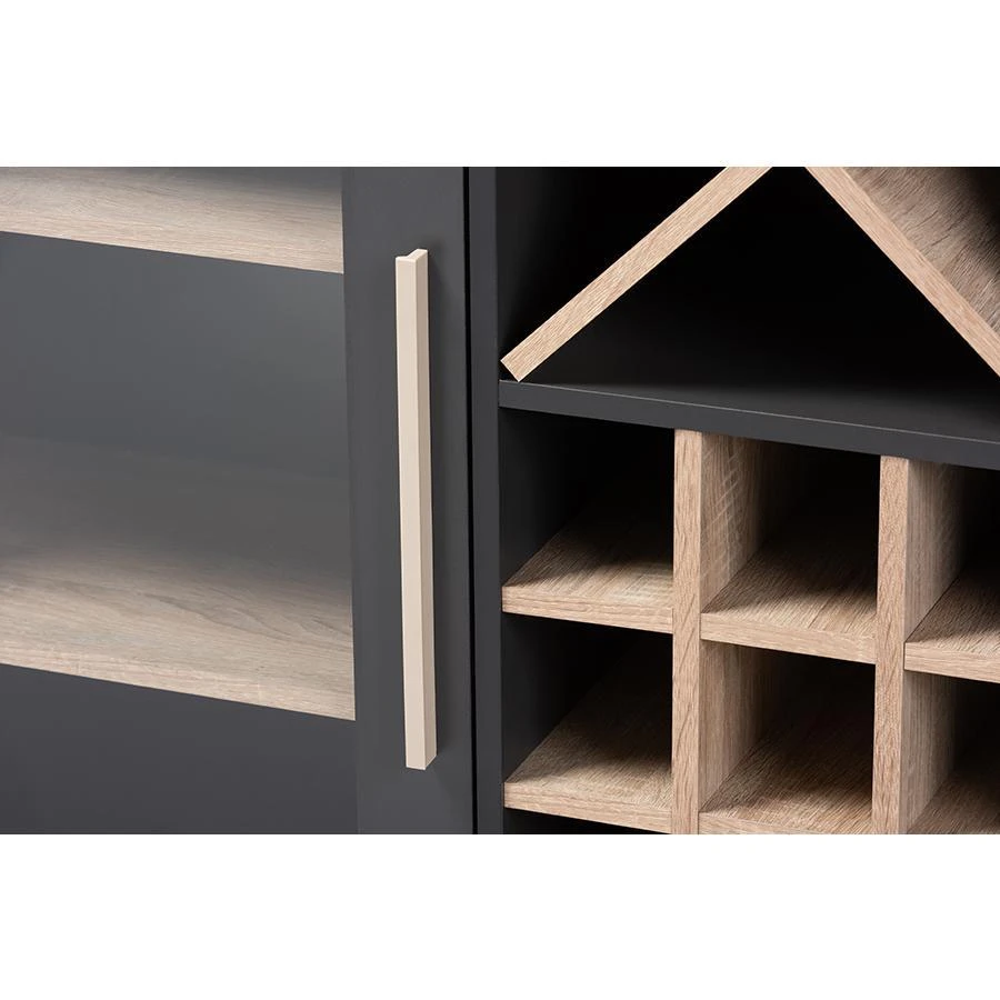商品Baxton Studio|Pietro Mid-Century Modern Dark Grey and Oak Finished Wine Cabinet,价格¥1920,第5张图片详细描述
