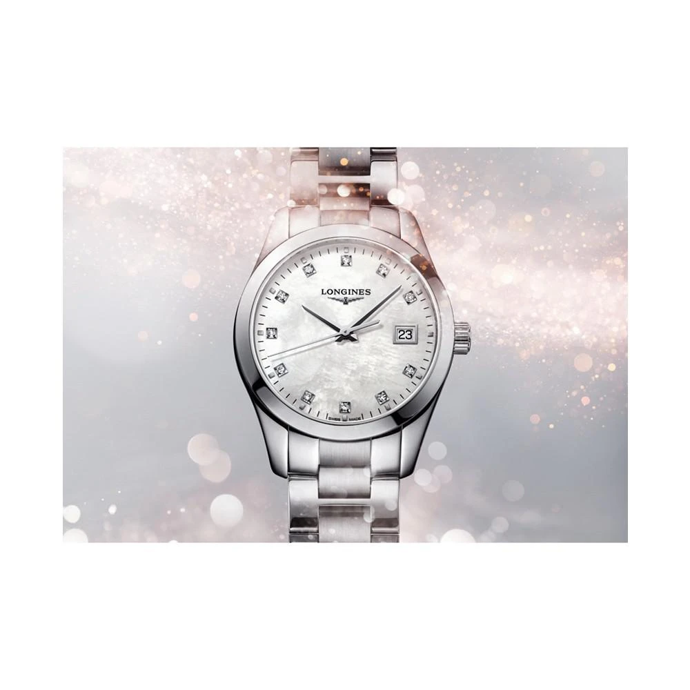 商品Longines|Women's Swiss Conquest Classic Diamond-Accent Stainless Steel Bracelet Watch 34mm,价格¥10300,第3张图片详细描述