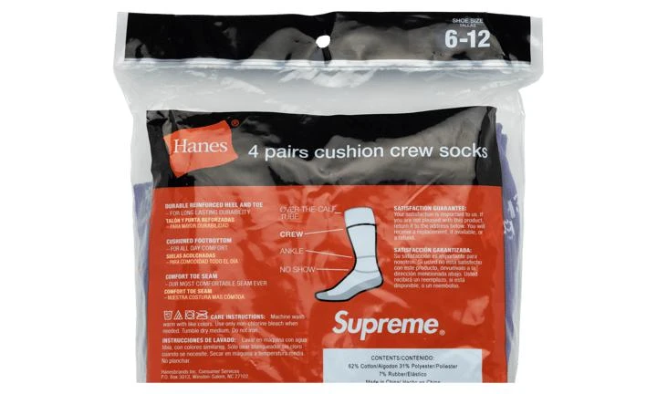 商品Supreme|Supreme Hanes Crew Socks 4,价格¥296,第4张图片详细描述
