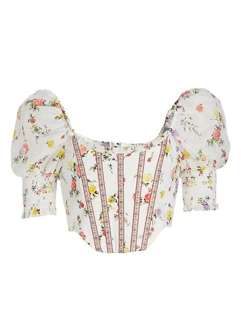 商品Alice + Olivia|Audie Floral Puff-Sleeve Corset Top,价格¥797,第1张图片