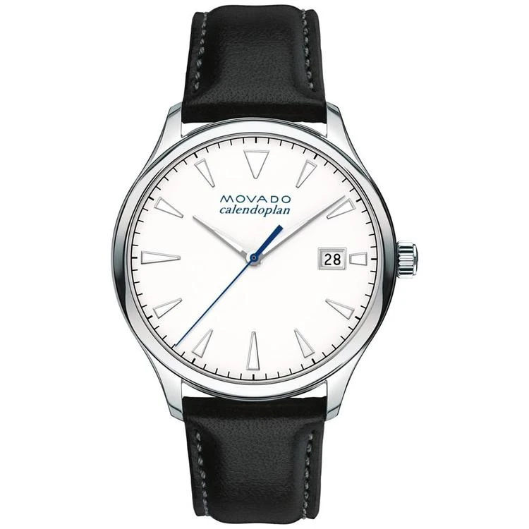 商品Movado|Men's Swiss Heritage Series Calendoplan Black Leather Strap Watch 40mm 3650002,价格¥2995,第1张图片