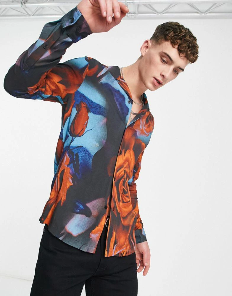 商品ASOS|ASOS DESIGN revere shirt in rose floral print,价格¥151,第1张图片
