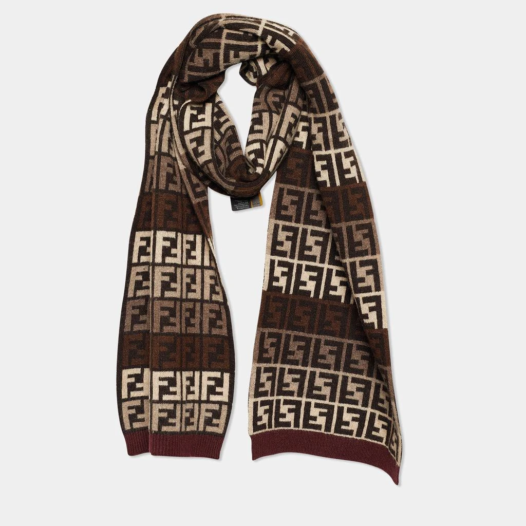 商品[二手商品] Fendi|Fendi Brown Zucca Intarsia Knit Wool Blend Scarf,价格¥2514,第2张图片详细描述
