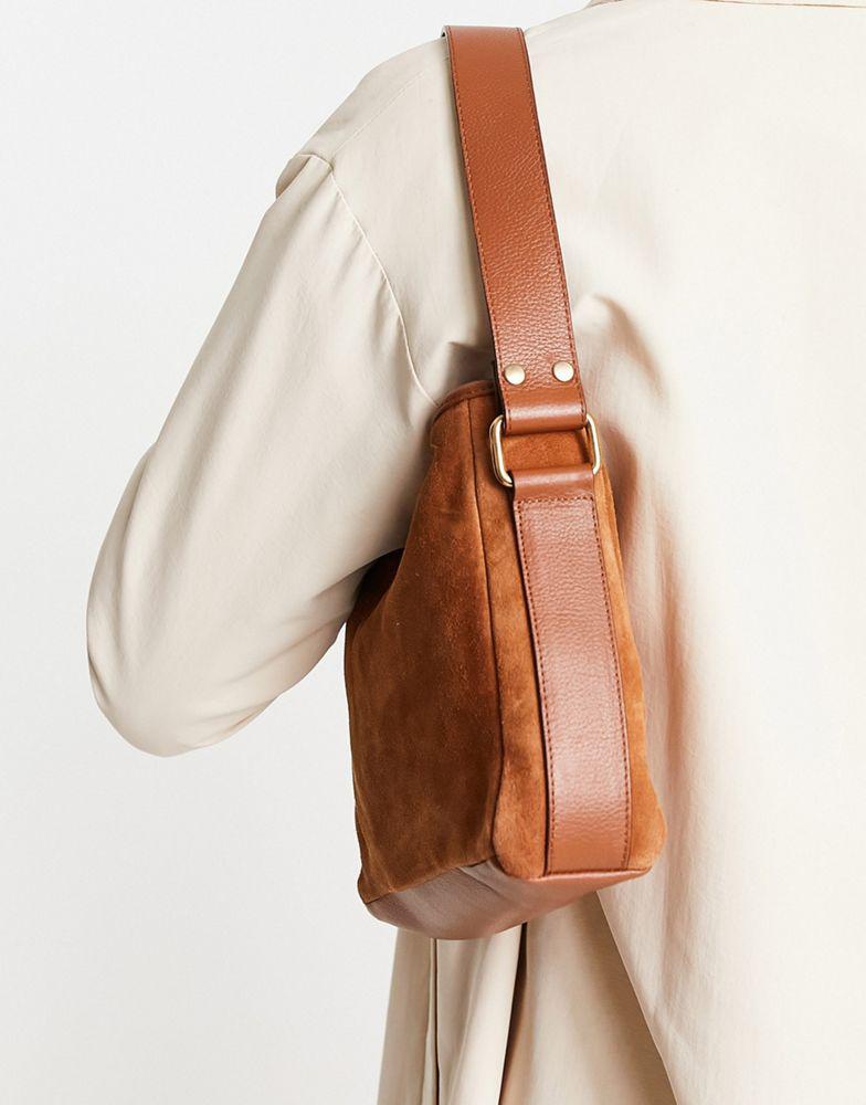 ASOS DESIGN suede shoulder bag in brown商品第4张图片规格展示