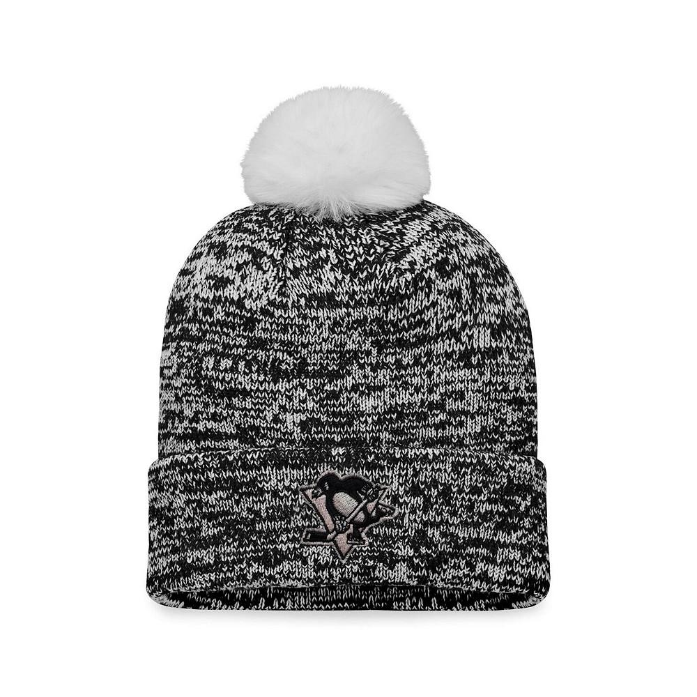 Women's Branded Black Pittsburgh Penguins Glimmer Cuffed Knit Hat with Pom商品第3张图片规格展示