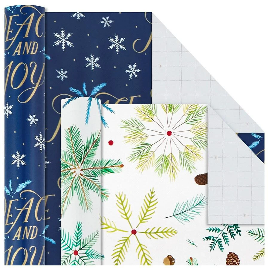 商品Hallmark|Holiday Wrapping Paper Bundle with Cut Lines on Reverse,价格¥64,第2张图片详细描述