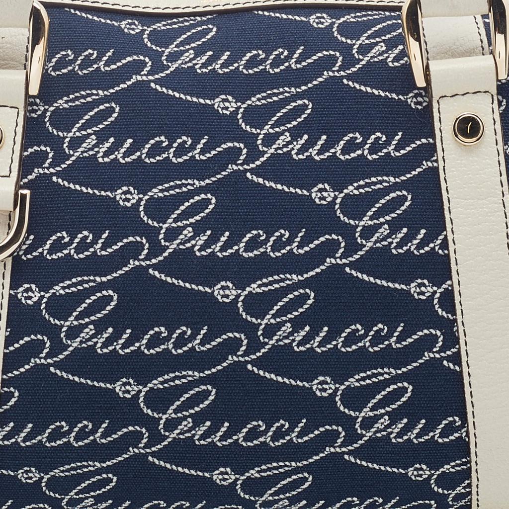 Gucci Blue/White Logo Script Canvas And Leather Joy Boston Bag商品第5张图片规格展示