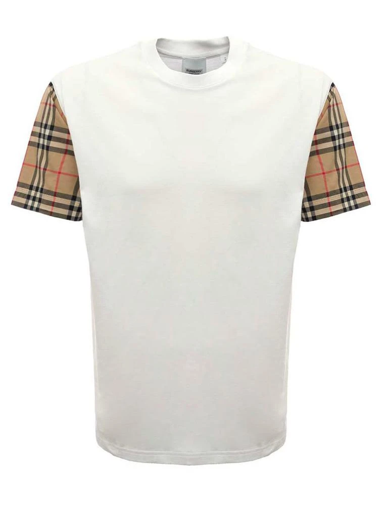 商品Burberry|White Cotton T-Shirt with Vintage Check Sleeves,价格¥2517,第1张图片