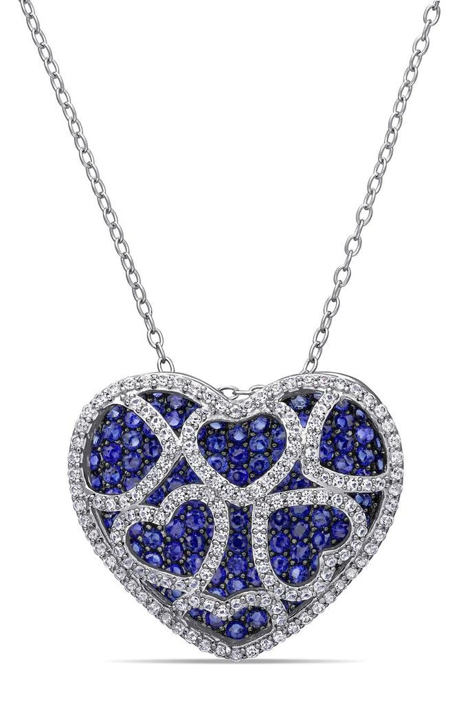 商品DELMAR|Sterling Silver Created Blue Sapphire & Created White Sapphire Heart Pendant Necklace,价格¥2636,第1张图片