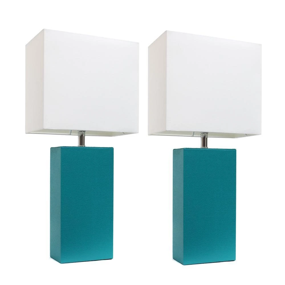 商品Elegant Designs|2 Pack Modern Leather Table Lamps with White Fabric Shades, Teal,价格¥809,第3张图片详细描述