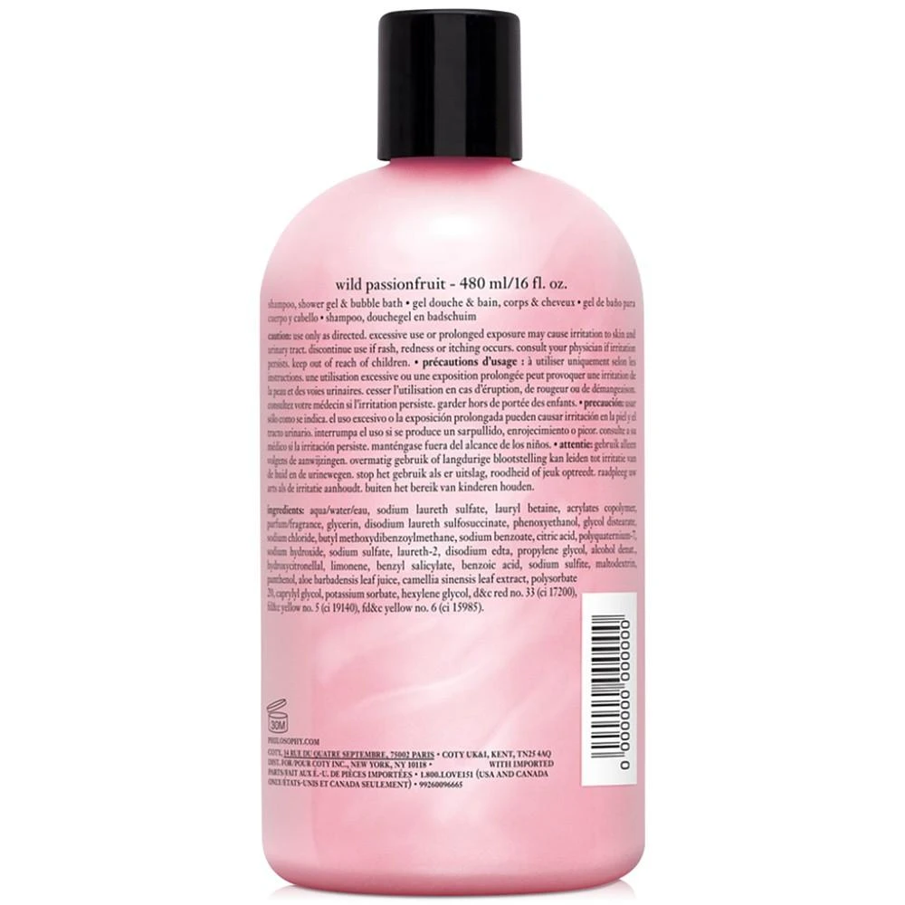 商品philosophy|wild passionfruit 3-in-1 shampoo, shower gel and bubble bath, 16 oz., Created for Macy's,价格¥181,第2张图片详细描述