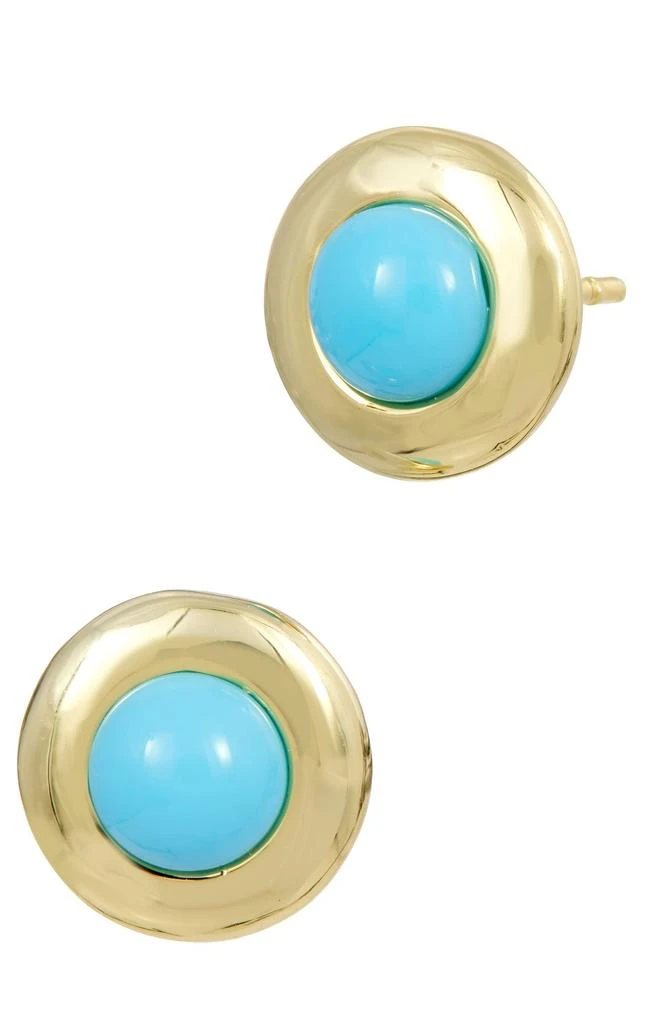 商品Savvy Cie Jewels|18K GOLD PLATED SIMULATED TURQUOISE STUD EARRINGS,价格¥246,第1张图片