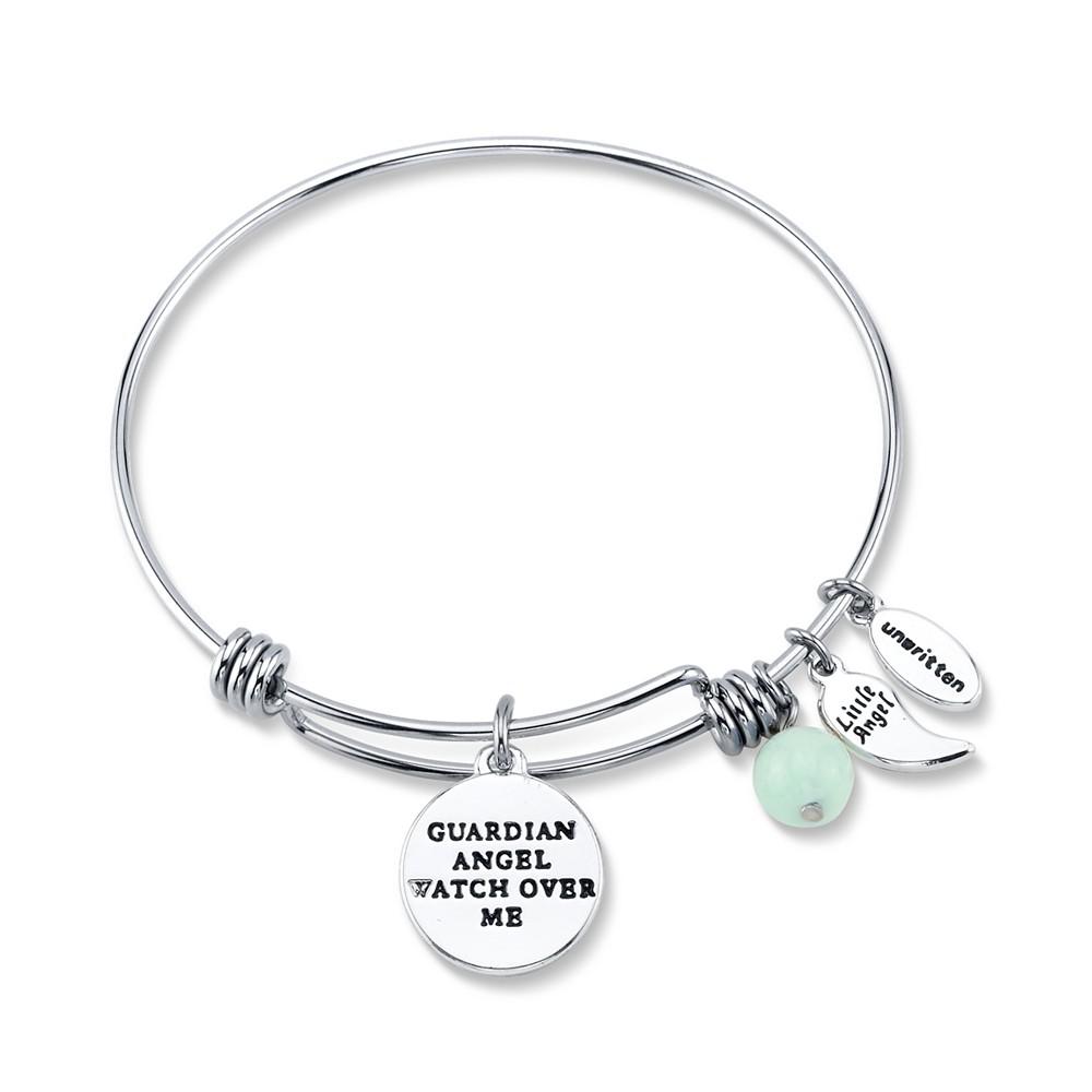 Angel Charm and Amazonite (8mm) Bangle Bracelet in Stainless Steel with Silver Plated Charms商品第2张图片规格展示