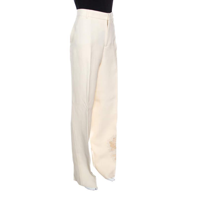 商品[二手商品] ROCHAS|Rochas Cream  Floral Embroidered Mesh Detail Tailored Trousers XL,价格¥813,第4张图片详细描述