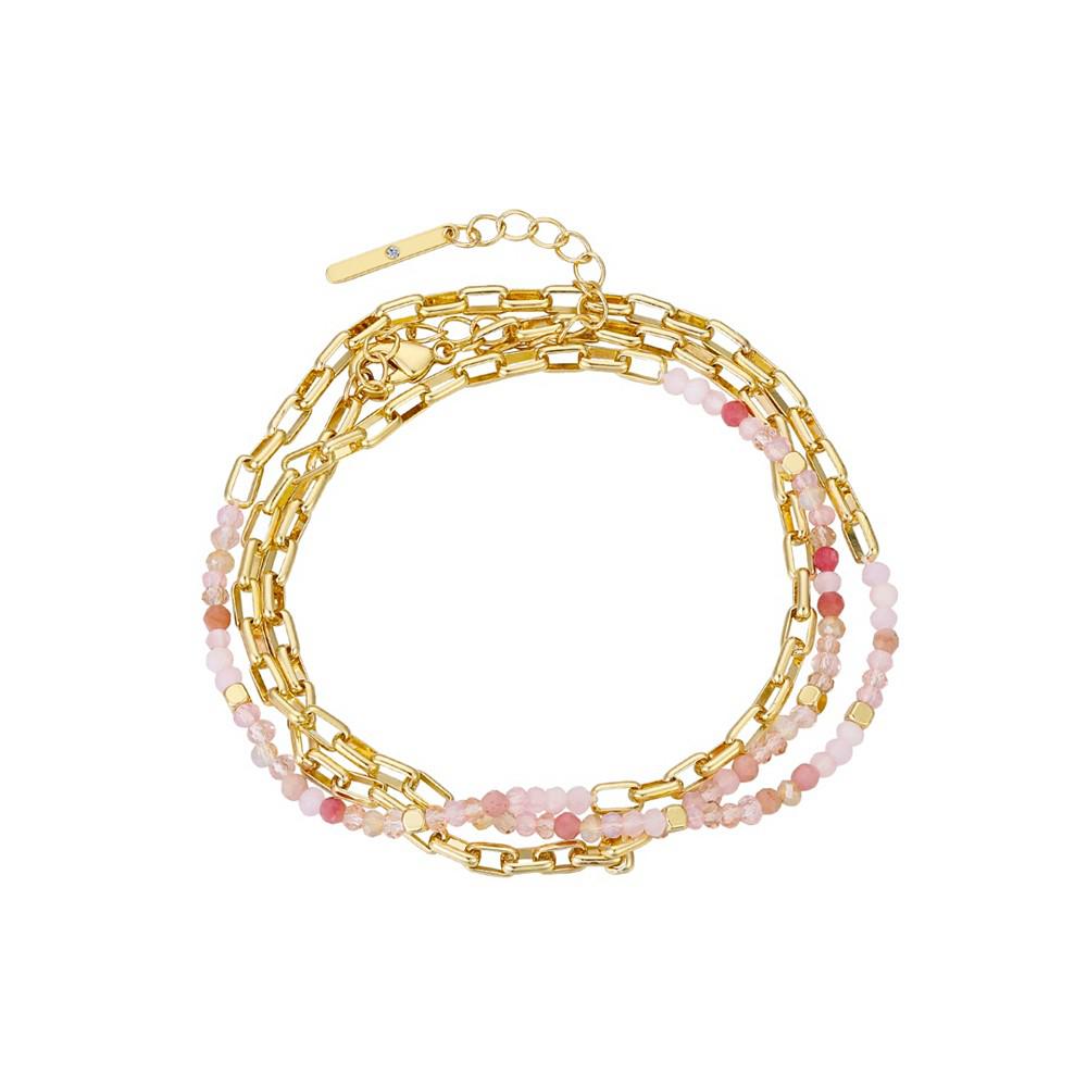 14k Gold Plated Rhodochrosite Multi Pink Bead and Chain Wrap Bracelet or Necklace商品第1张图片规格展示