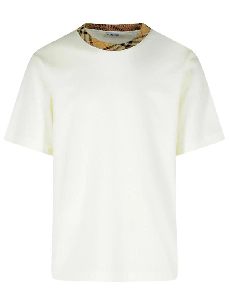 商品Burberry|'Ryan In Cotone Bianca Con Finiture 'Check' T-Shirt,价格¥3043,第1张图片