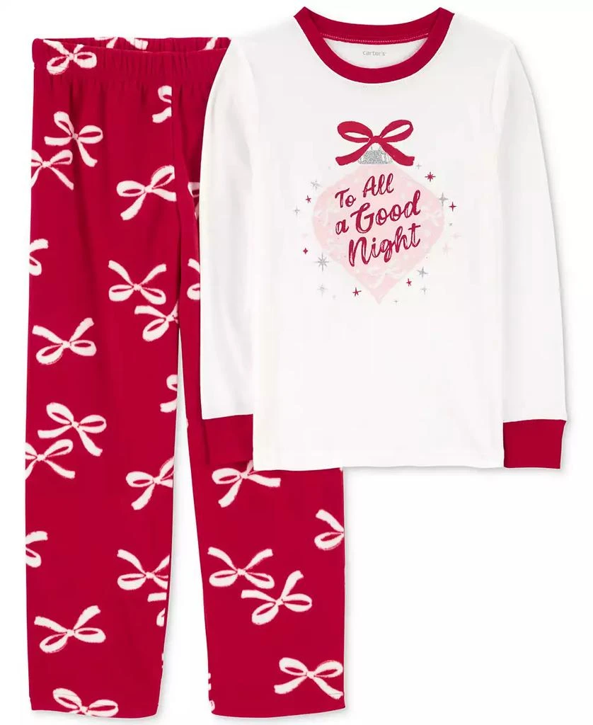 商品Carter's|Little & Big Kids Good Night Bow Top & Fleece Pants Pajamas, 2-Piece Set,价格¥96,第1张图片