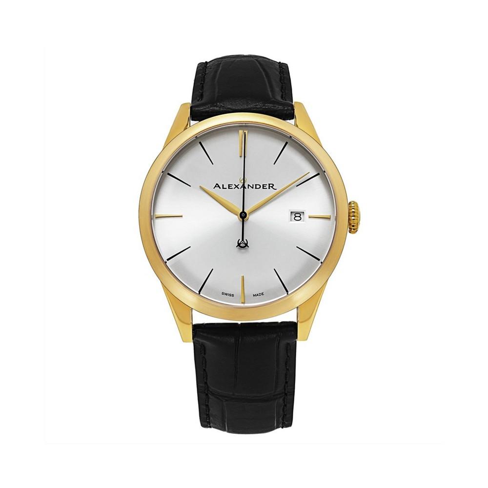 Alexander Watch A911-07, Stainless Steel Yellow Gold Tone Case on Black Embossed Genuine Leather Strap商品第1张图片规格展示