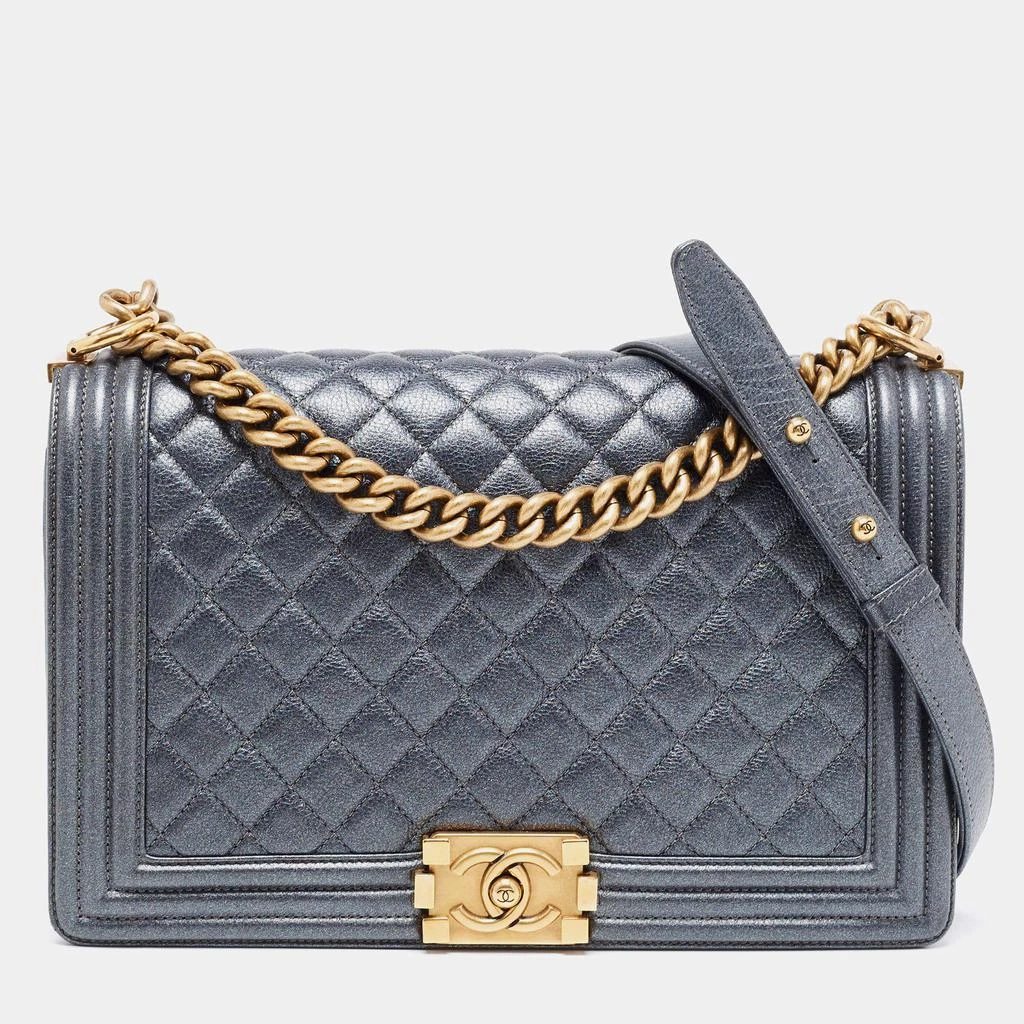 商品[二手商品] Chanel|Chanel Dark Grey Quilted Leather Large Boy Flap Bag,价格¥25070,第1张图片