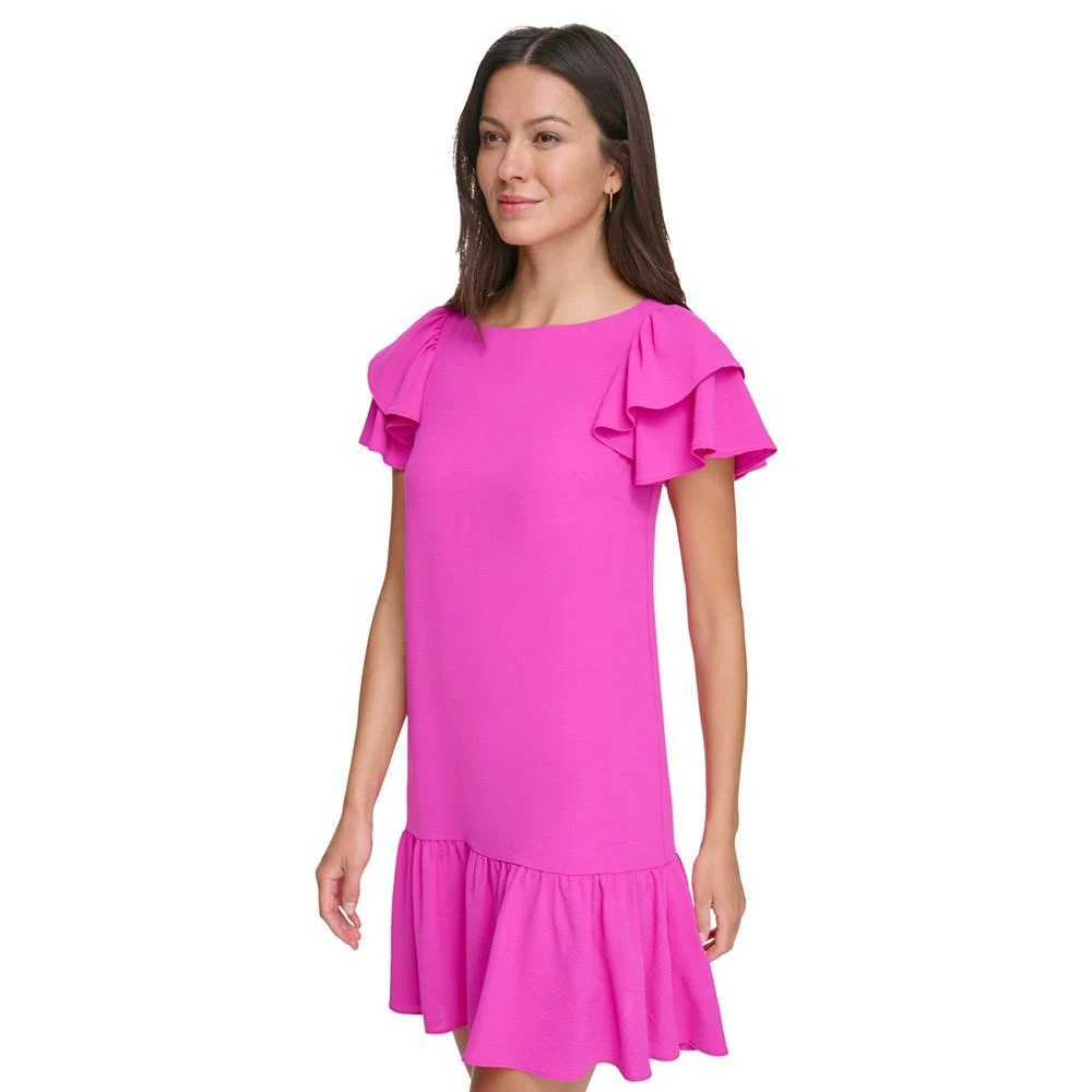 商品DKNY|Petite Flutter-Sleeve Ruffle-Hem Dress,价格¥599,第3张图片详细描述