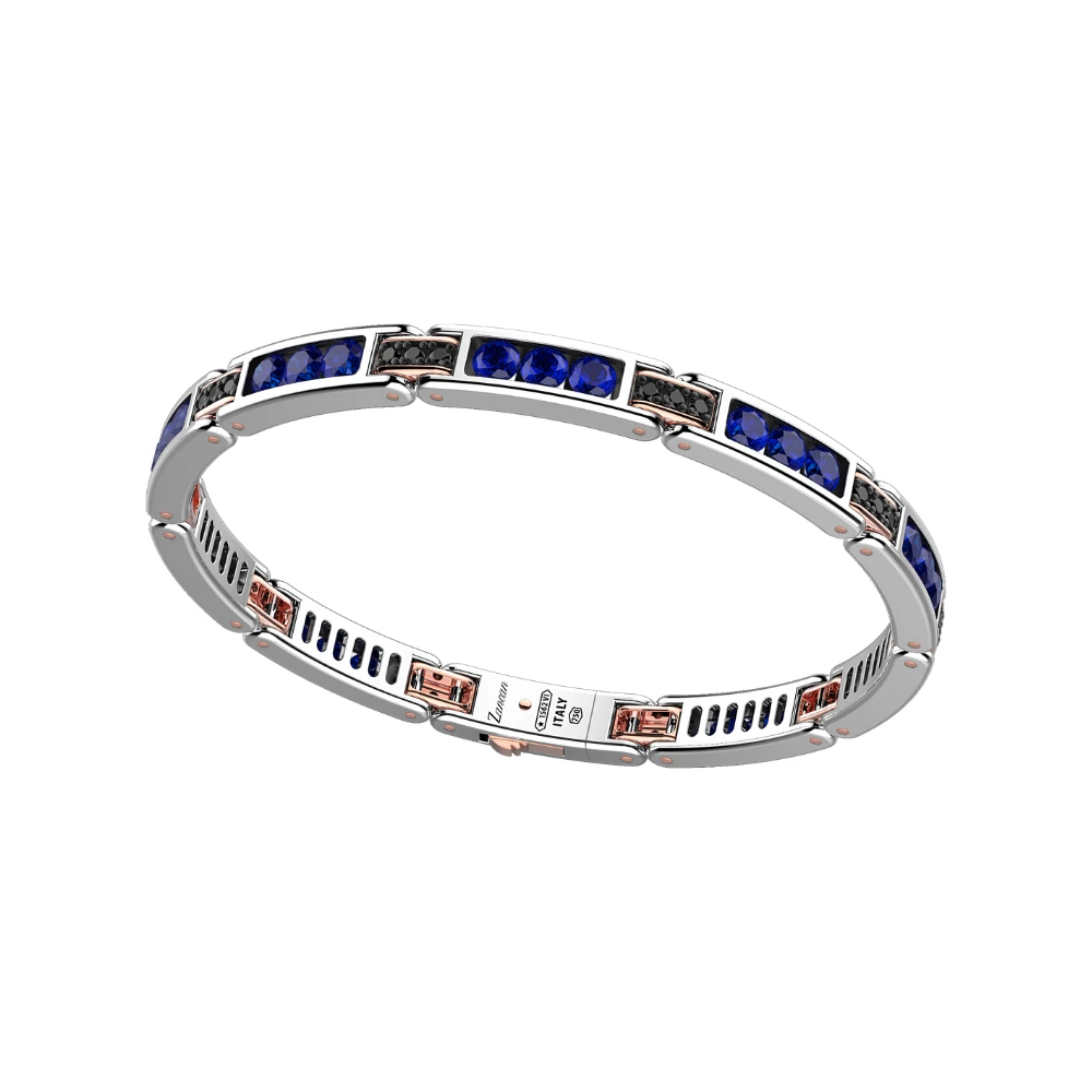商品Zancan|18k white gold bracelet with sapphires and black diamonds.,价格¥113089,第1张图片
