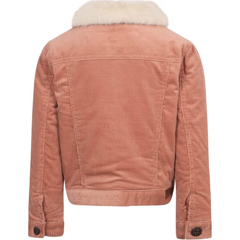 Faux fur collar corduroy logo jacket in pink商品第2张图片规格展示