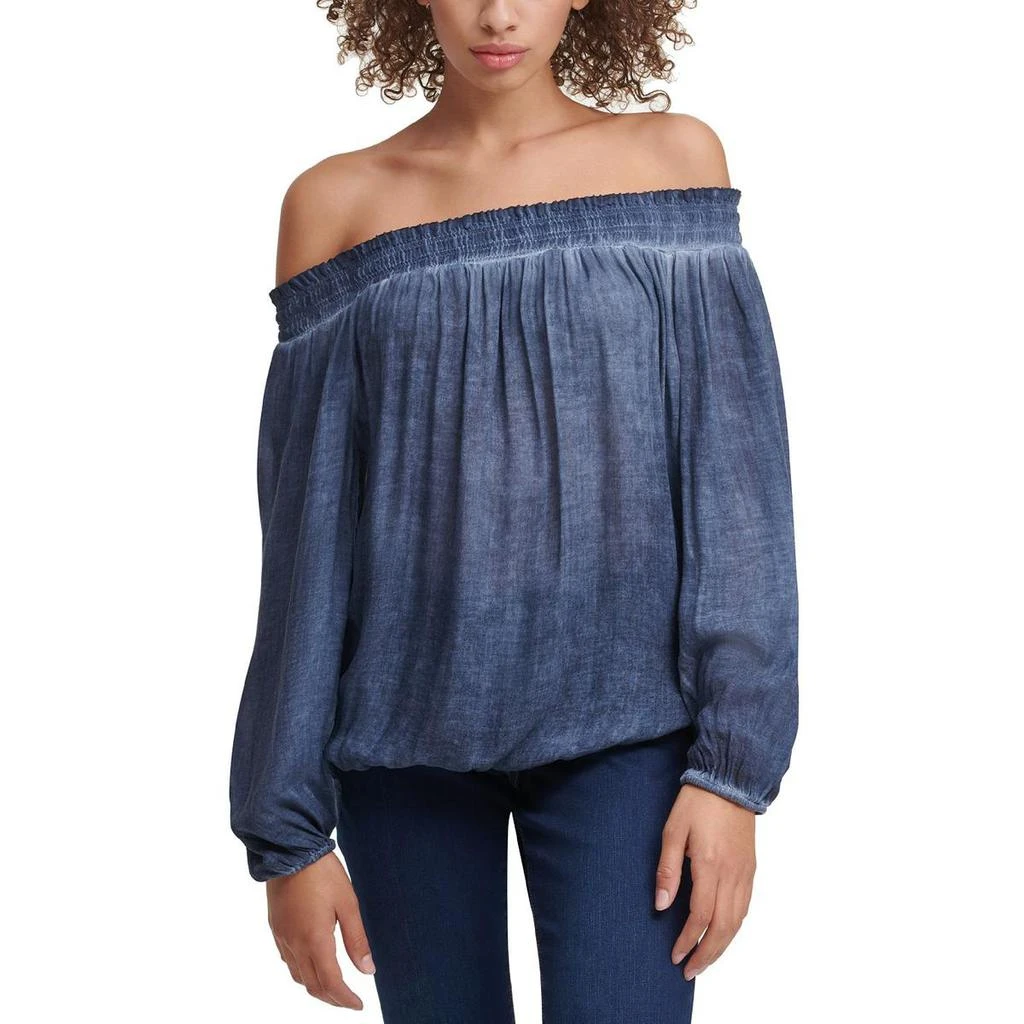 商品Tommy Hilfiger|Tommy Hilfiger Womens Smocked Off-The-Shoulder Pullover Top,价格¥93,第1张图片