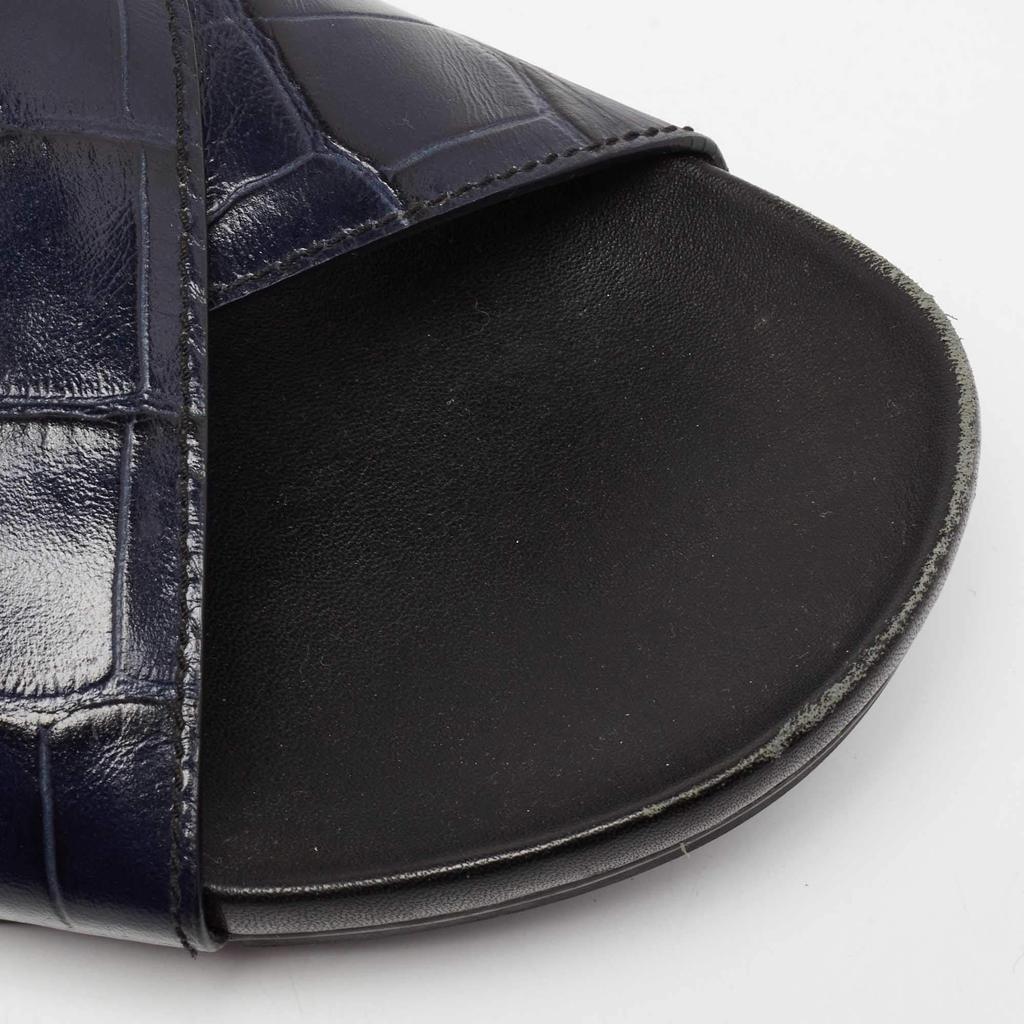 Prada Sport Navy Blue Croc Embossed Leather Flat Slide Sandals Size 39.5商品第8张图片规格展示