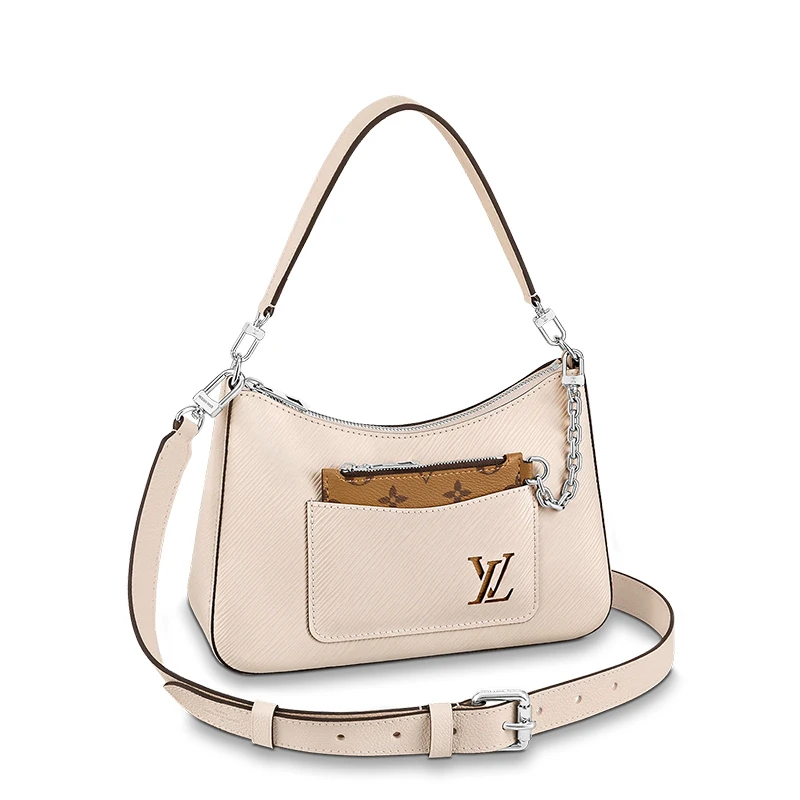 商品Louis Vuitton|预售十天 Louis Vuitton/路易威登 22春夏新款MARELLE系列 女士米色粒面皮革银扣配可拆卸小袋二合一单肩斜跨手提包M80688,价格¥16149,第1张图片