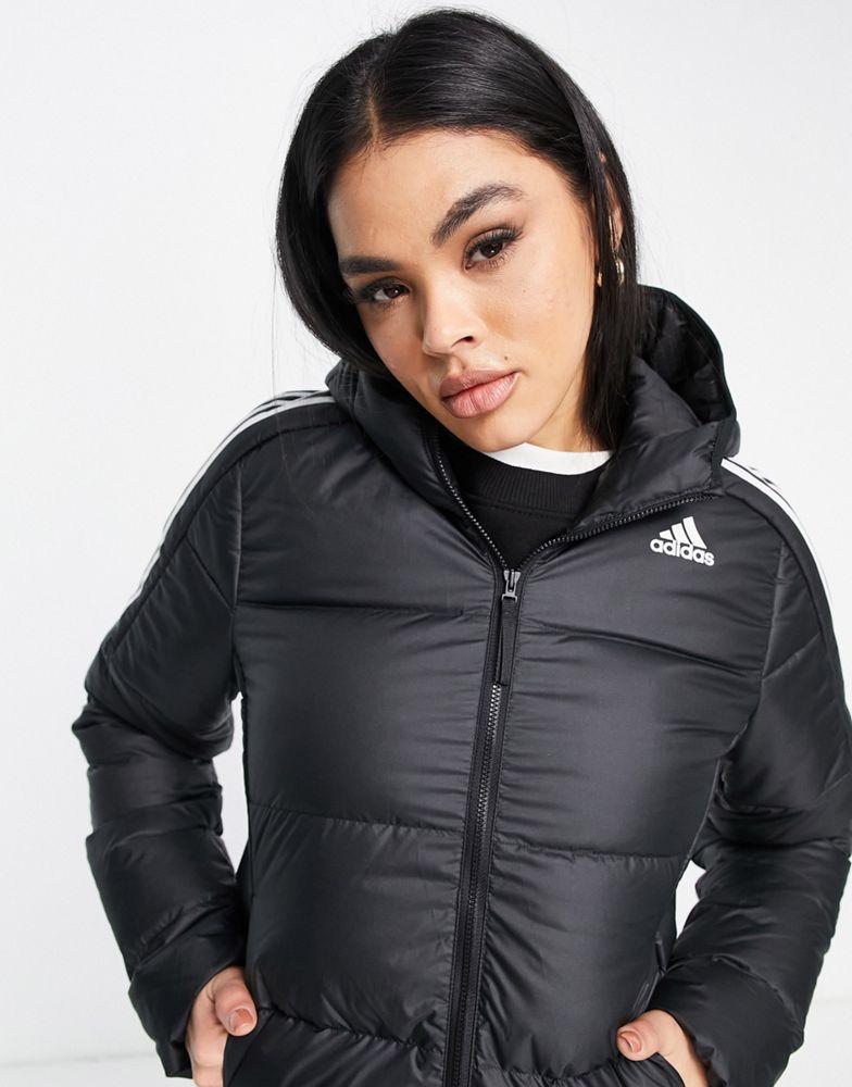 adidas Outdoor down hooded puffer jacket with three stripes in black商品第3张图片规格展示
