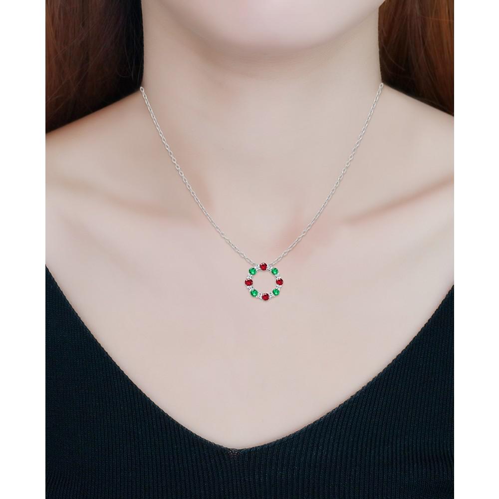 Multi-Stone Circle Wreath Pendant Necklace in 18k Gold-Plated Sterling Silver, 16" + 2" extender, Created for Macy's商品第2张图片规格展示